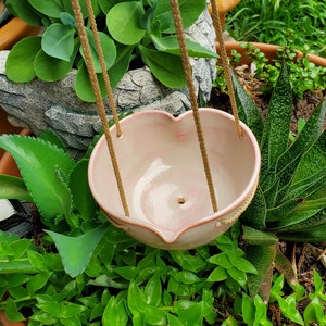 Hanging Heart Planter Bird Feeder With Drainage Hole Light Pink