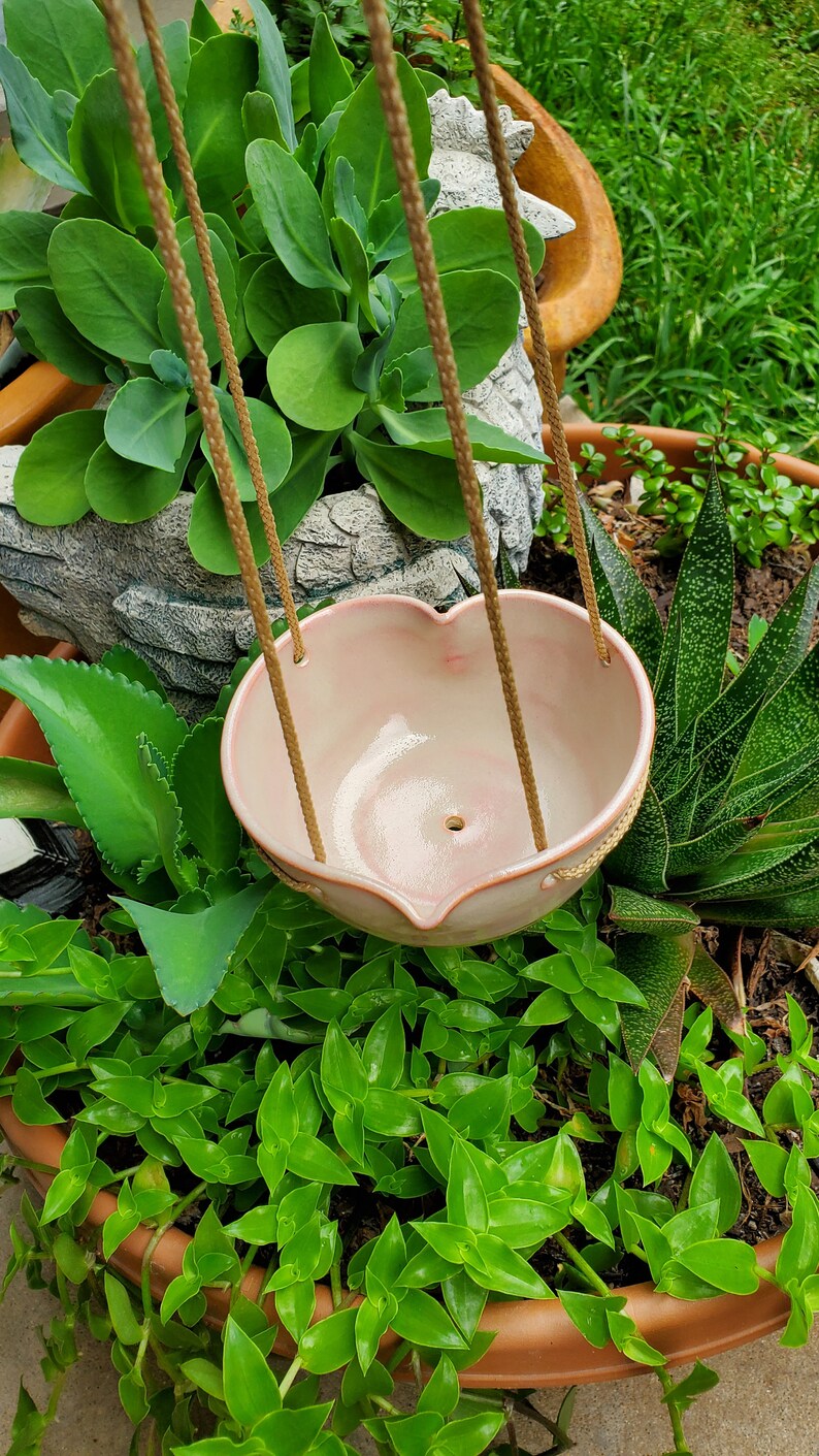 Hanging Heart Planter Bird Feeder With Drainage Hole Light Pink