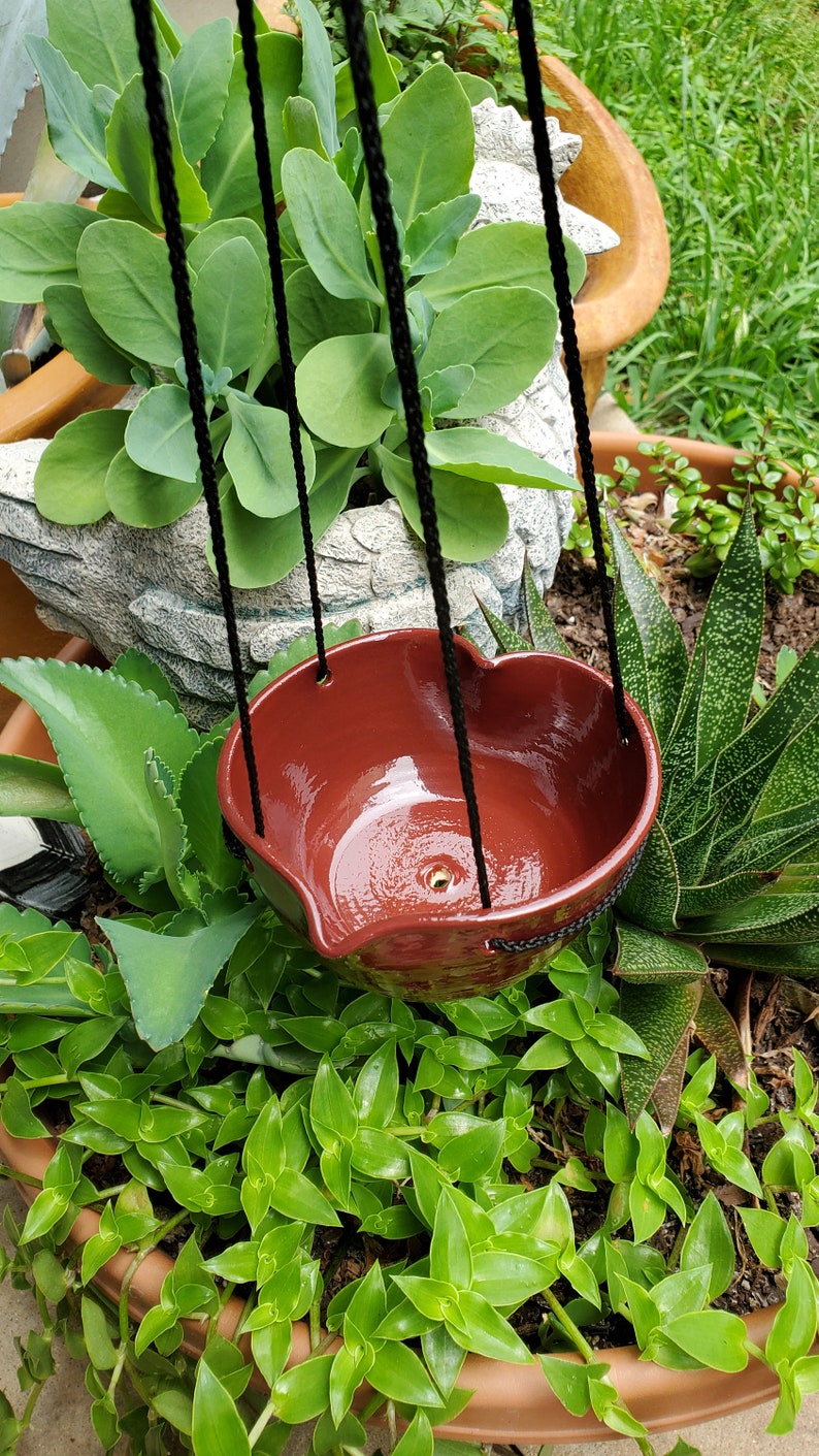 Hanging Heart Planter Bird Feeder With Drainage Hole Red