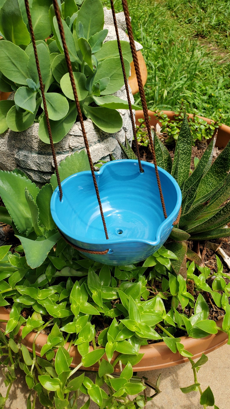 Hanging Heart Planter Bird Feeder With Drainage Hole Bright Blue