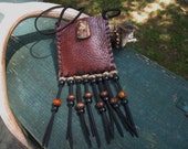 BREYA //  Native. Made to order. handmade. pouch. medicine bag. amulet. brown leather. antler. beads. natural hemp.