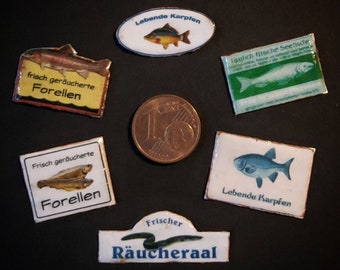 Miniature "Tin" Sign - Fish Shop Theme - german - 1/12 scale