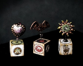 Miniature decorated Cubes for your witch or wizard -  one inch scale 1:12