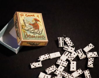 Domino Games Miniature - box with gnome -  Artisan Handmade Miniature 1:12 scale