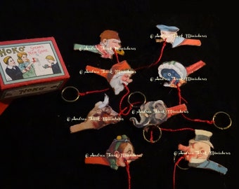 Vintage Hoko Toss Game with 4!!! characters - Artisan Handmade Miniature