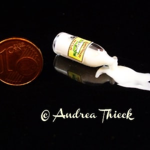 Miniature Milk Bottle with spilled milk - choose label    1:12 scale