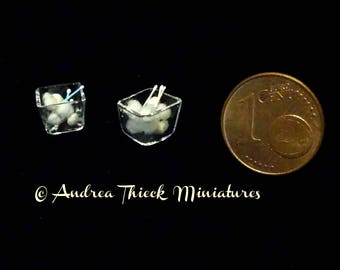 Miniature Glas with Cotton Balls and Q-Tips - Artisan Handmade Miniature 1:12 scale