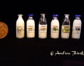 Miniature Milk Bottle - choose label and filling quantity   1:12 scale