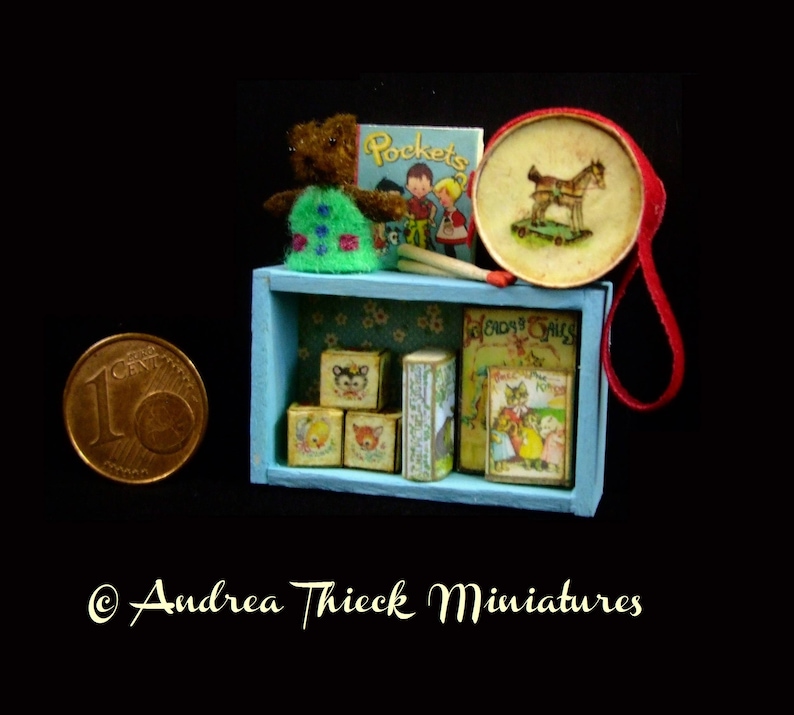 Miniature Toddler Toy Shelf  OOAK  1:12 scale image 0