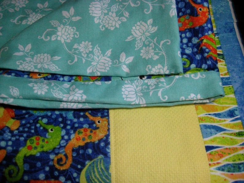 Handmade Ocean Animals Baby Quilt in Blue /& Yellow for the Nursery or Stroller