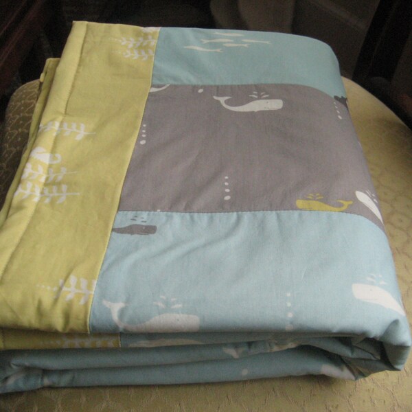 Baby  Boy Organic Cotton Quilt with Horses, Windmills, Whales and Sea Life