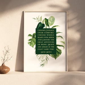 Brene Brown Quote - Choose Courage Over Comfort - Gold Foil Print - Mental Health - Palm Leaf Art