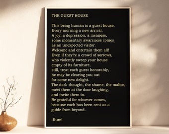 Rumi The Guest House - Gold Foil Print - Therapy Gift - Mindfulness Gift - Home Decor - Mental Health Wall Art