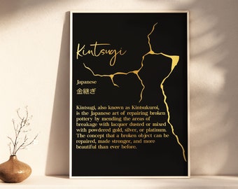 Kintsugi definitie print - Kintsukuroi definitie - Japanse definitie print - goud folie print