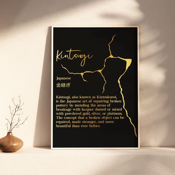 Kintsugi Definition Print - Kintsukuroi Definition - Japanese Definition Print - Gold Foil Print