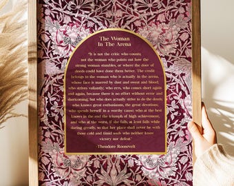 The Woman in the Arena Gold Foil Print: Inspirational gift for Women, Burgundy William Morris Art