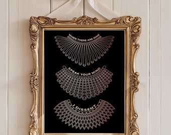 RBG Collars Metallic Foil Print: Ruth Bader Ginsburg, Lawyer Gift (8.5x11 inches)