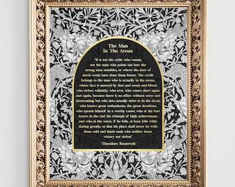 The Man in the Arena Gold Foil Print: Gift for Son, William Morris Art Black and Gold