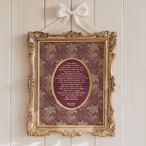 Jane Austen Persuasion, Liebesbrief von Captain Wentwork, Goldfolie, William Morris Floral, Light Academia Decor, Cottagecore Wohnung Decor