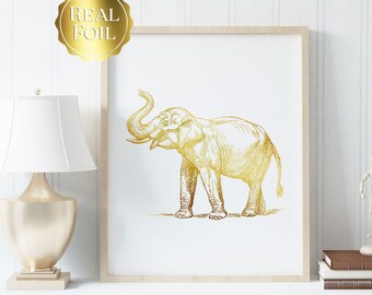 Elephant Gifts - Gold Foil Elephant Print - Elephant Wall Decor