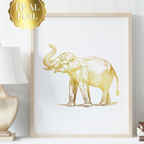 Elephant Gifts Gold Foil Elephant Print Elephant Wall Etsy