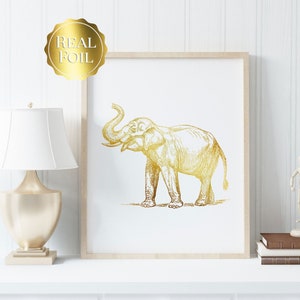 Elephant Gifts Gold Foil Elephant Print Elephant Wall Decor image 1