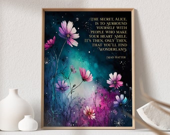Alice in Wonderland Foil Print: Mad Hatter Quote, Botanical Art (8.5x11 inches)
