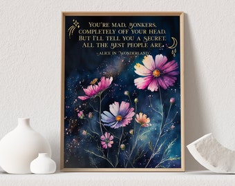 Alice in Wonderland Gold Foil Print: Botanical Book Lover Gift (8.5x11 inch)