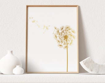 Dandelion Gold Foil - Gold Foil Dandelion Art Print - Gold Floral Print - Dandelion Wall Art - Gold Room Decor - Botanical Art