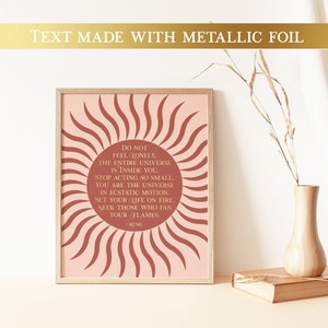 Rumi Quote Wall Art - Set Your Life on Fire - Rumi Poetry Art - Gold Foil - 8.5x11 inches