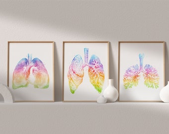 Respiratory Therapist Gift - Lung Print Set of 3 - Pulmonologist Gift - Watercolor Lungs