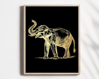 Elephant Gold Foil Print - Elephant Decor - Bedroom Decor - 8.5x11 inches