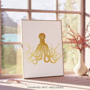 Vintage Octopus Print - Gold Foil Octopus - Octopus Art Print - Octopus Decor - Modern Art Decor - Nautical Wall Art