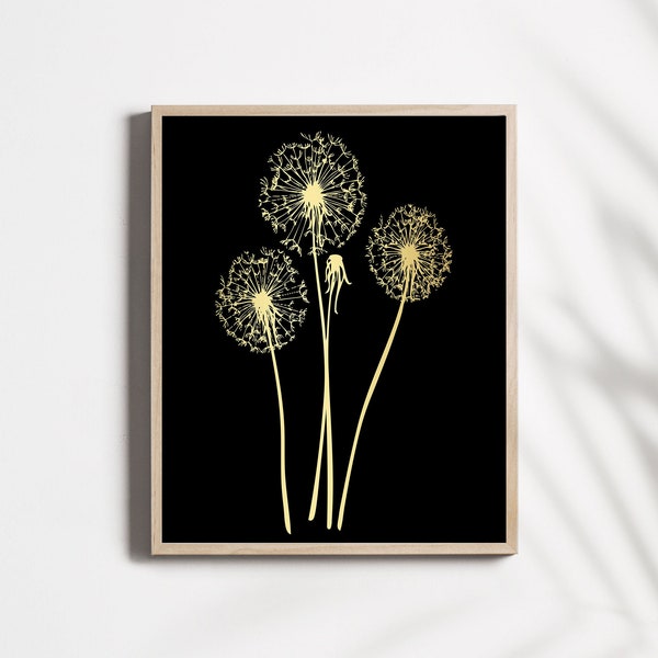 Dandelion Gold Foil Print - Floral Print - Botanical Decor - Bedroom Decor - 8.5x11 inches