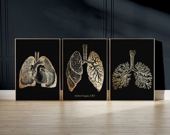 Custom Respiratory Therapist Gift - Personalized Lung Art Print Set of 3 - Pulmonologist Gift - CRT Gift - Foil Print - 8.5x11 inches