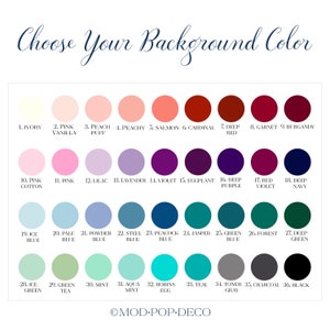 May include: A chart of 36 different color swatches, labeled with numbers and names. The colors range from ivory to black, with shades of pink, blue, green, and purple. The chart is titled "Choose Your Background Color".