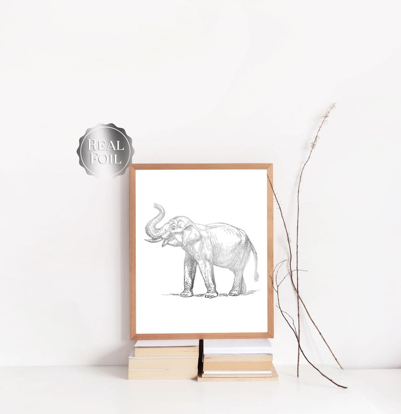 Elephant Gifts Gold Foil Elephant Print Elephant Wall Decor image 2