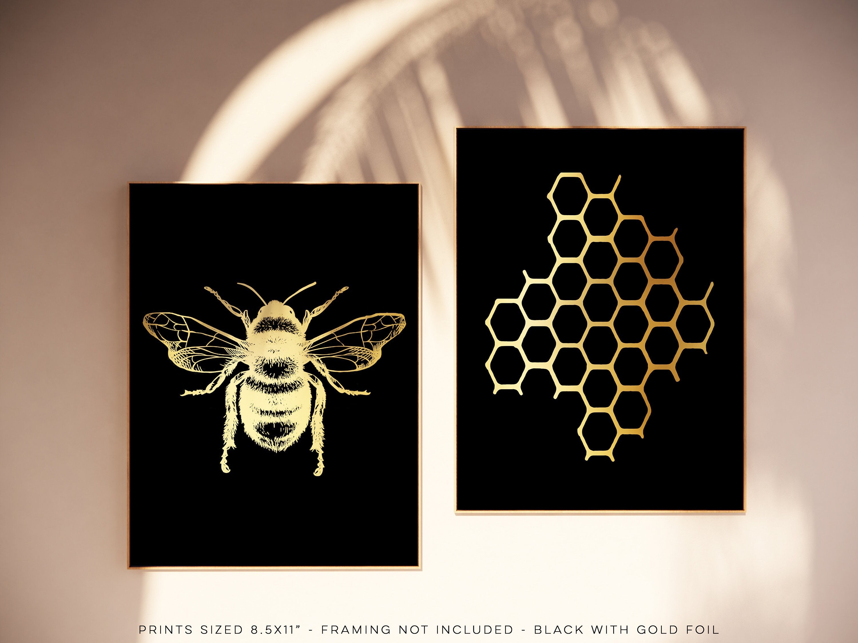 Honeycomb Gold Foil Print Honeycomb Art Print Honeycomb Decor Gold Foil  Prints Honey Bee Art Beekeeper Gift White and Gold Art 