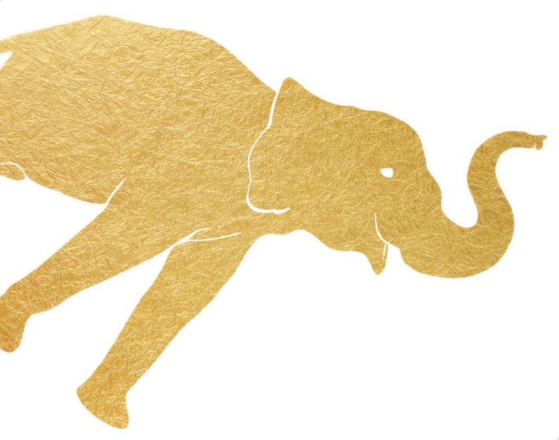 Elephant Real Gold Foil Print 4x6 5x7 Elephant Art Print Etsy