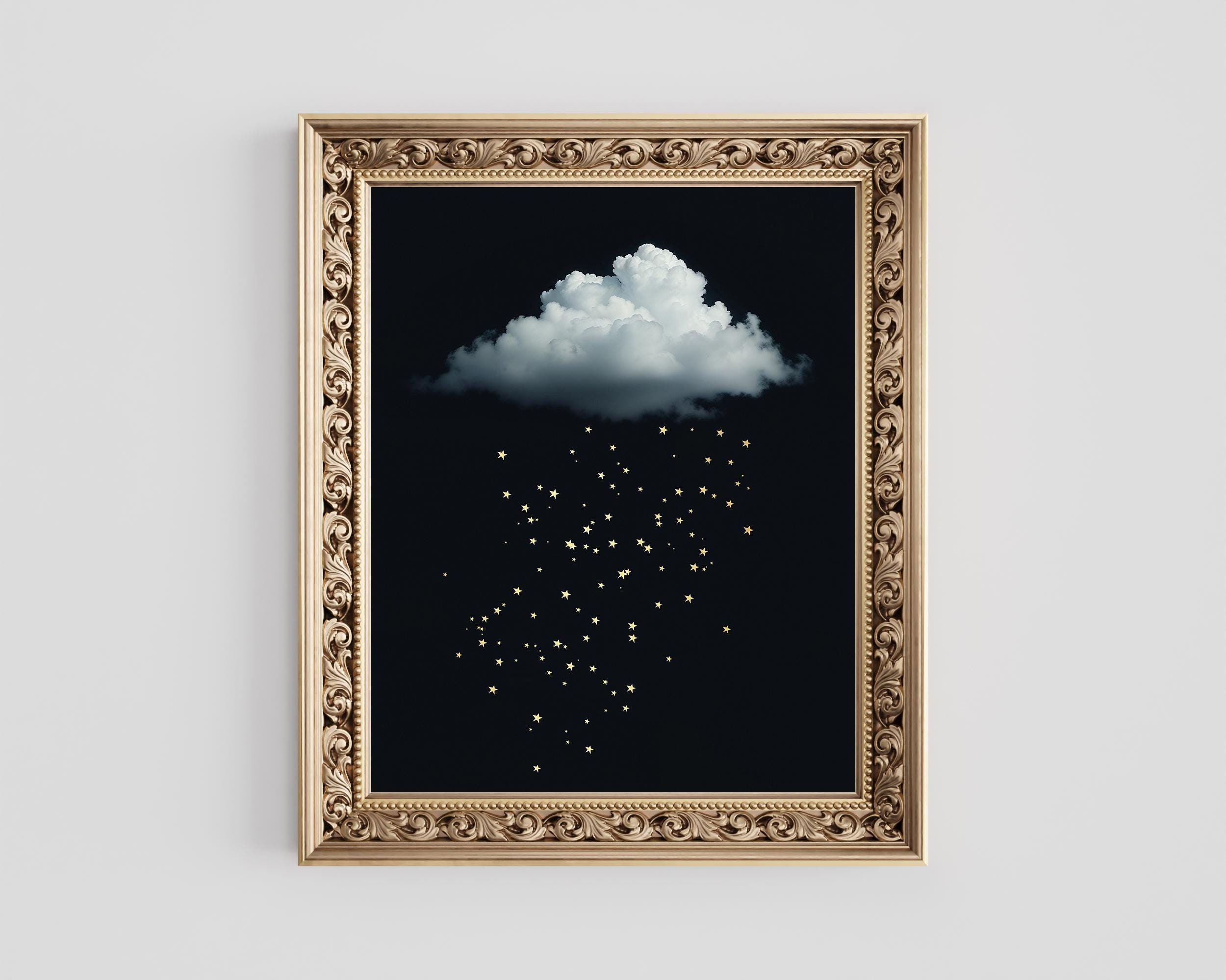Gold Foil Cloud Raining Stars Print: Dark Academia Wall Art - Etsy