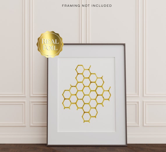 Honeycomb Gold Foil Print Honeycomb Art Print Honeycomb Decor Gold