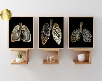 Respiratory Therapist Gift - Lung Art Print Set of 3 - Pulmonologist Gift - Foil Print - 8.5x11 inches