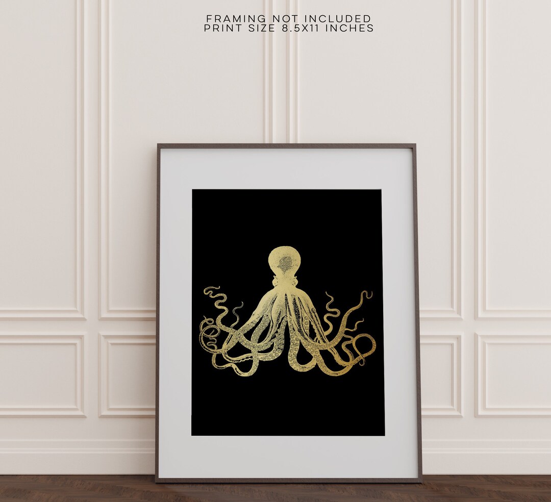 Octopus Gold Foil Print - Octopus Decor - Nautical Decor - Octopus ...
