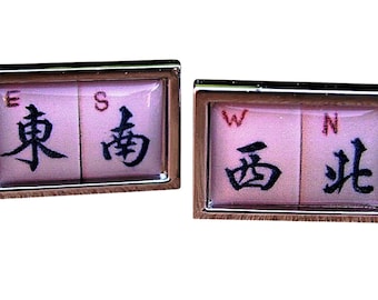 Mahjong 'The 4 Winds' Manchetknopen van een vintage 1920/30's bot & bamboe mahjong set tegel