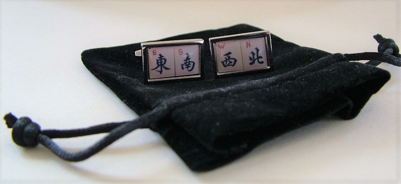 Mahjong /'The 4 Winds/' Cufflinks from a vintage 192030/'s bone /& bamboo mahjong set tile