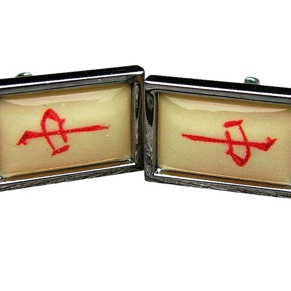 Mahjong 'Red Dragon' Cufflinks from a vintage 1920/30's bone & bamboo mahjong set tile