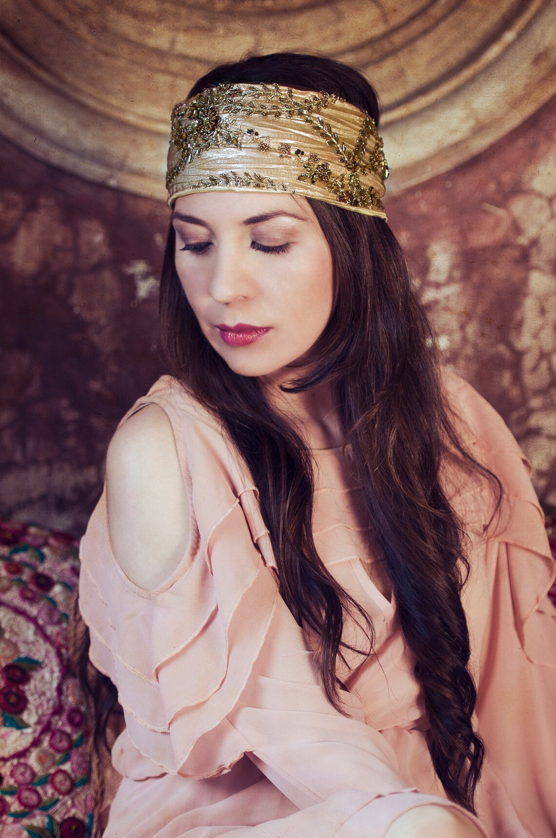 Gold Lace Headband, Embroidery Hair Accessories, Golden Hair Piece