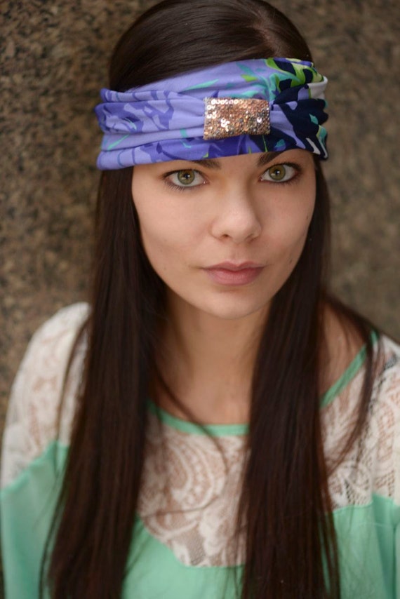 Handmade Lavender Floral Headband, Sequin Center, Stretchy  display picture 1