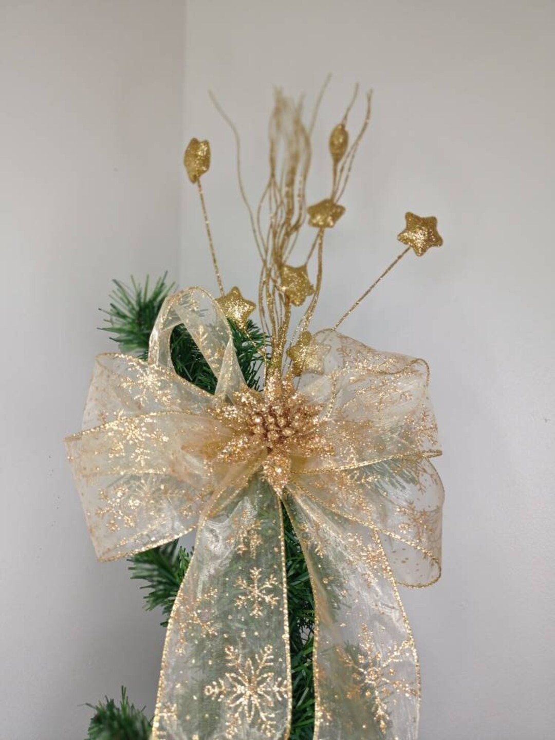 Gold Star Tree Topper With Gold Ribbon - Etsy