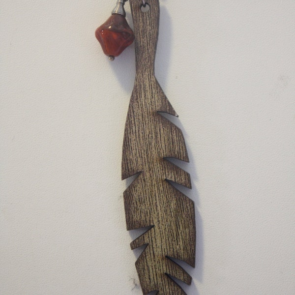 Native Feather Wood Pendant Necklace